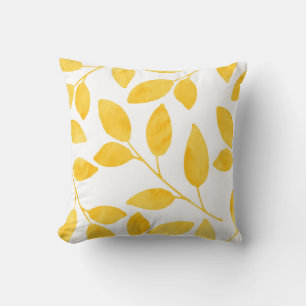 Coussin Aquarelle jaune moutarde Feuilles
