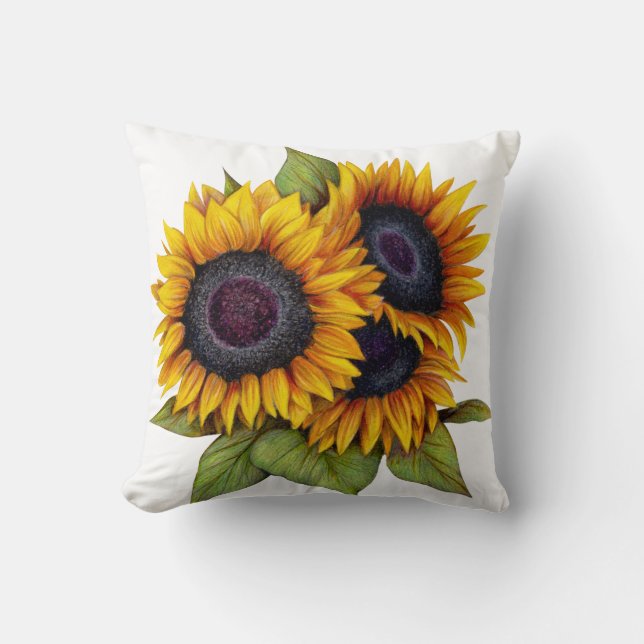Coussin Aquarelle jaune orangé gros tournesols (Recto)