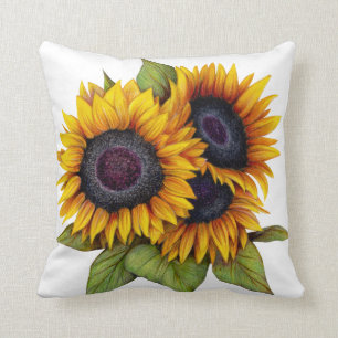 Coussin Aquarelle jaune orangé gros tournesols