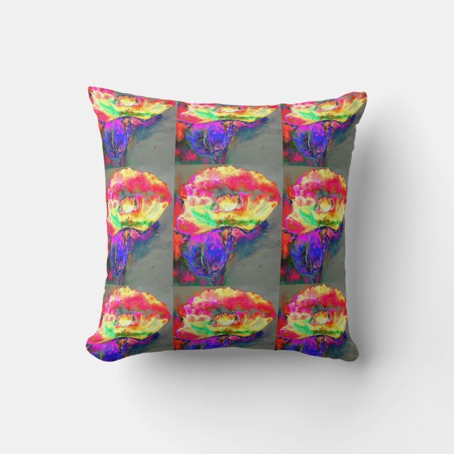 Coussin aquarelle jaune rose Abstraite peinture florale (Recto)