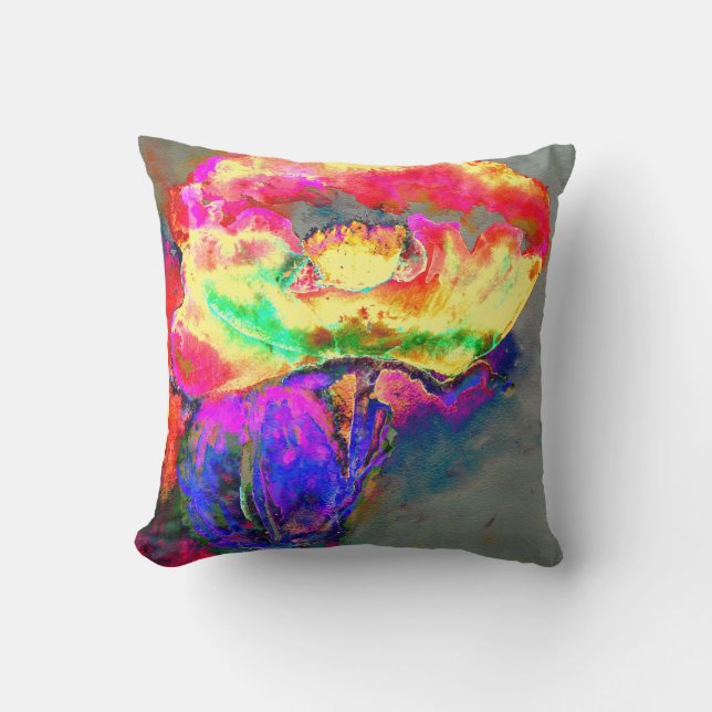 Coussin aquarelle jaune rose Abstraite peinture florale (Recto)