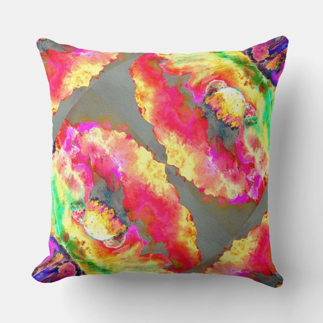 Coussin aquarelle jaune rose Abstraite peinture florale (Recto)