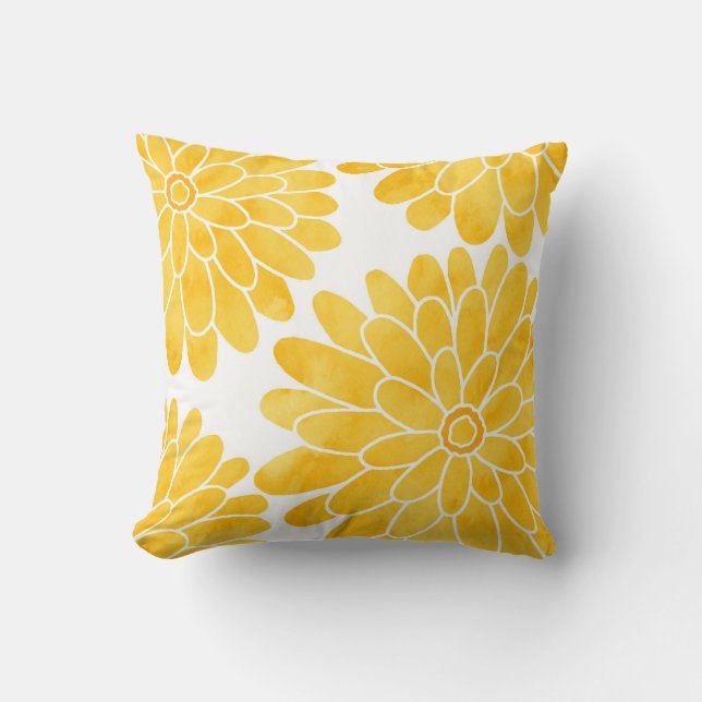 Coussin Aquarelle jaune Zinnias (Recto)