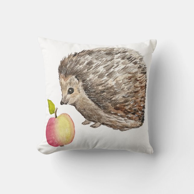 Coussin Aquarelle joli hérisson et pomme (Recto)