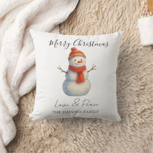 Coussin Aquarelle Joyeux Noël Bonhomme de Neige Mignon