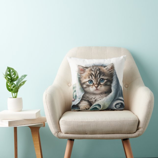 Coussin Aquarelle Kitten sous couverture (Chaise)