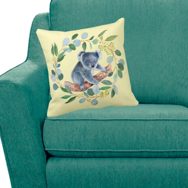 Coussin Aquarelle Koala et couronne d'Eucalyptus (Créateur téléchargé)
