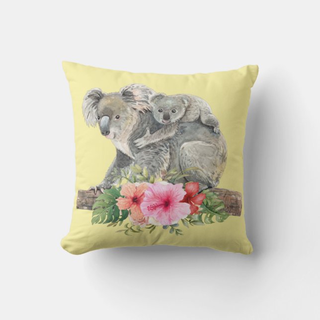 Coussin Aquarelle Koala Oears mignonne maman & bébé (Recto)