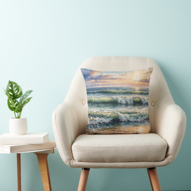 Coussin Aquarelle La Mer Au lever Du Soleil (Chaise)