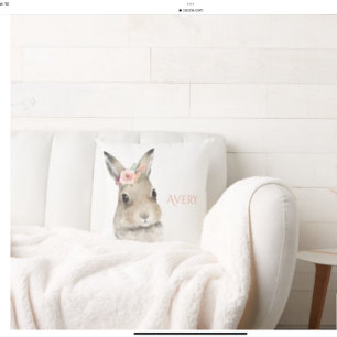 Coussin Aquarelle lapin de bois Nom personnalisé