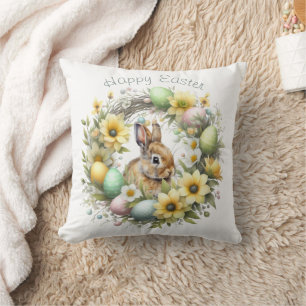 Coussin Aquarelle Lapin de Pâques Personnalisé
