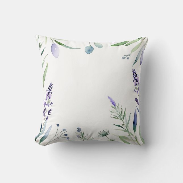 Coussin Aquarelle Lavande Et Eucalyptus (Recto)