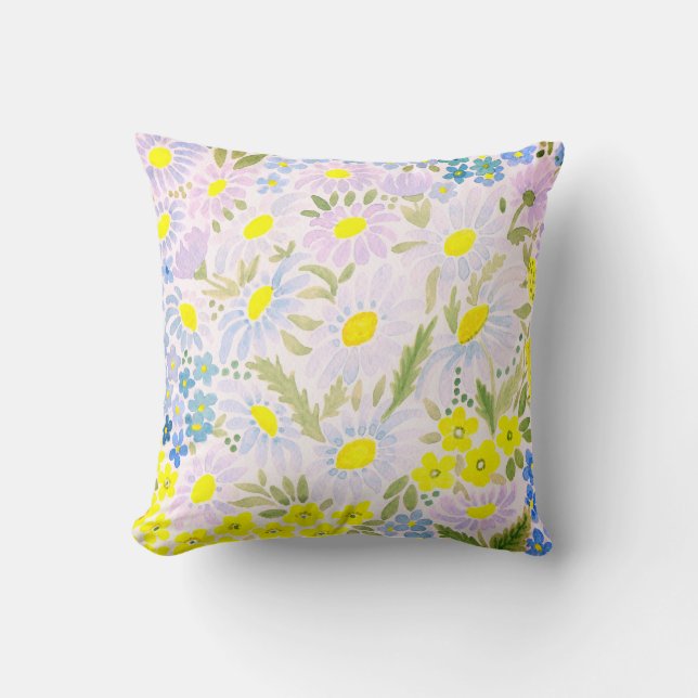 Coussin Aquarelle. Les fleurs du champ. Chamomille (Recto)