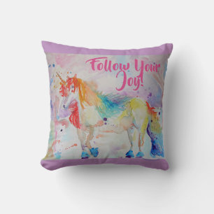 Coussin aquarelle licorne arc-en-ciel