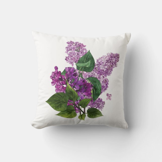 Coussin Aquarelle Lilac Fleurs dans la florale mauve viole (Recto)