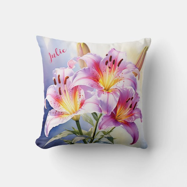 Coussin Aquarelle Lily personnalisée (Recto)