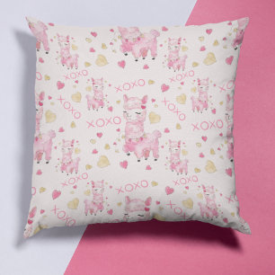 Coussin Aquarelle Llama rose XOXO