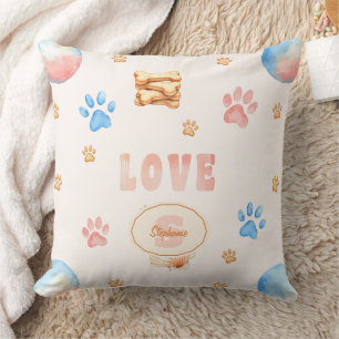Coussin Aquarelle "LOVE" Design avec Empreintes de pattes 