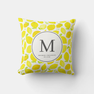 Coussin Aquarelle Lumineuse Citron Jaune Motif Monogramme