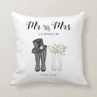 Aquarelle M & Mme avec chapeau, fleurs et bottes