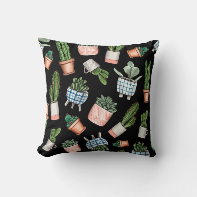 Coussin Aquarelle maison plantes motif continu (Recto)