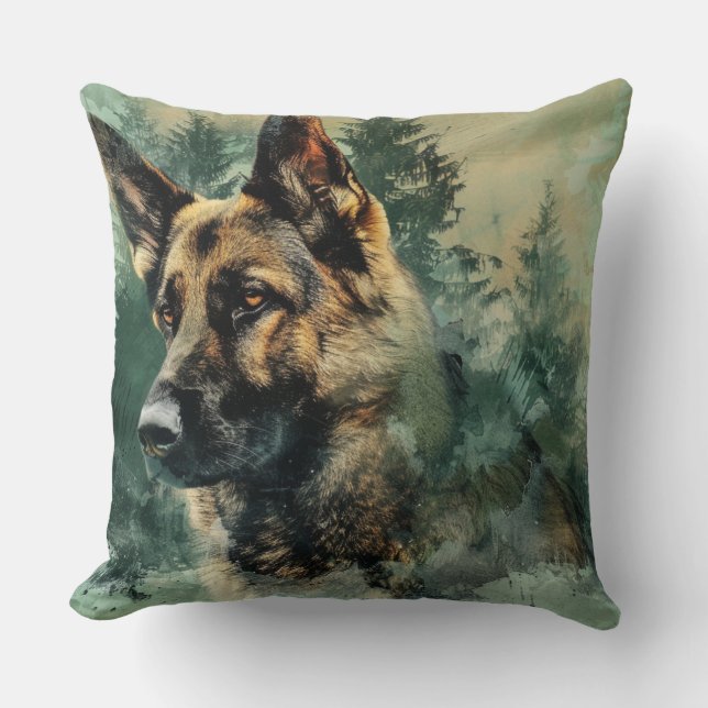 Coussin Aquarelle majestueuse berger allemande Jeter l'ore (Recto)