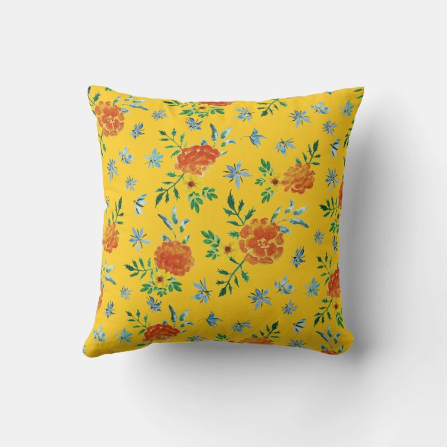 Coussin Aquarelle Marigold Fleurs de Borage Or Jaune (Verso)