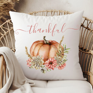 Coussin Aquarelle Merci Automne Citrouille Florale Thr