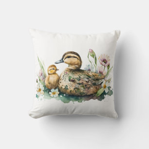 Coussin Aquarelle mère canard et canard