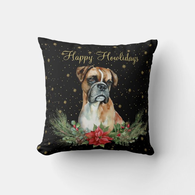 Coussin Aquarelle mignonne chien de joyeux Howlidays (Recto)