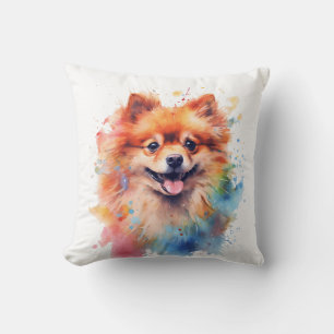 Coussin Aquarelle mignonne Chien de Poméranie