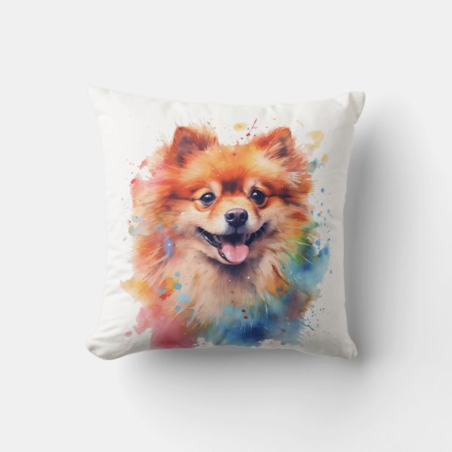 Coussin Aquarelle mignonne Chien de Poméranie (Recto)