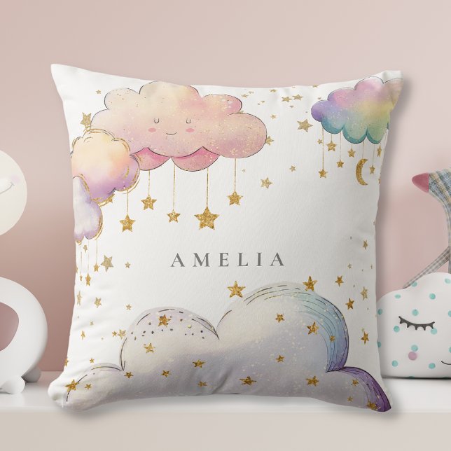 Coussin Aquarelle mignonne Cloud Star Baby Girl Douche (Créateur téléchargé)