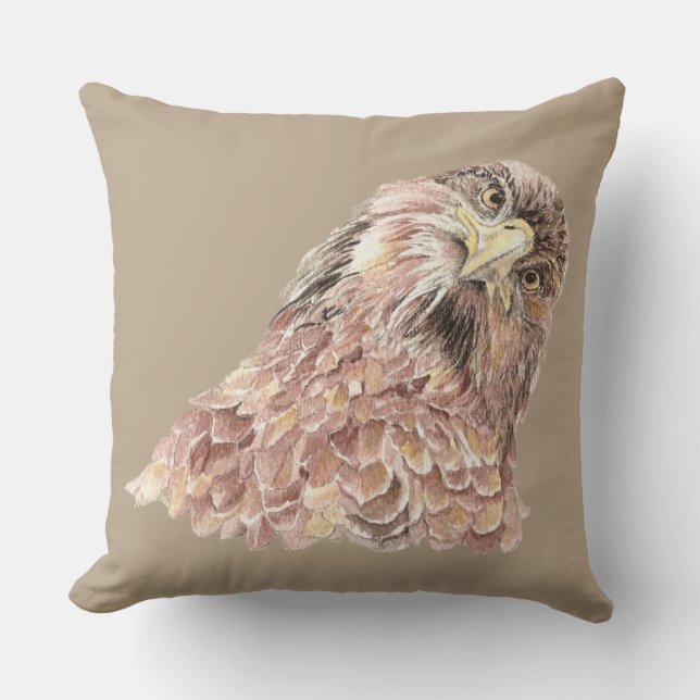 Coussin Aquarelle mignonne Curious Hawk Vous regardant Ois (Recto)