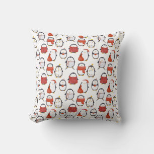Coussin Aquarelle mignonne Festive Pingouins Motif Noël