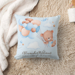 Coussin Aquarelle mignonne Garçon Teddy Ours avec Ballons
