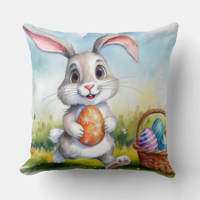Coussin Aquarelle mignonne Lapin de Pâques (Recto)