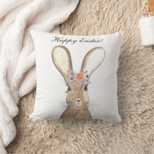 Coussin Aquarelle mignonne Lapin Lapin Lièvre Pâques Flora