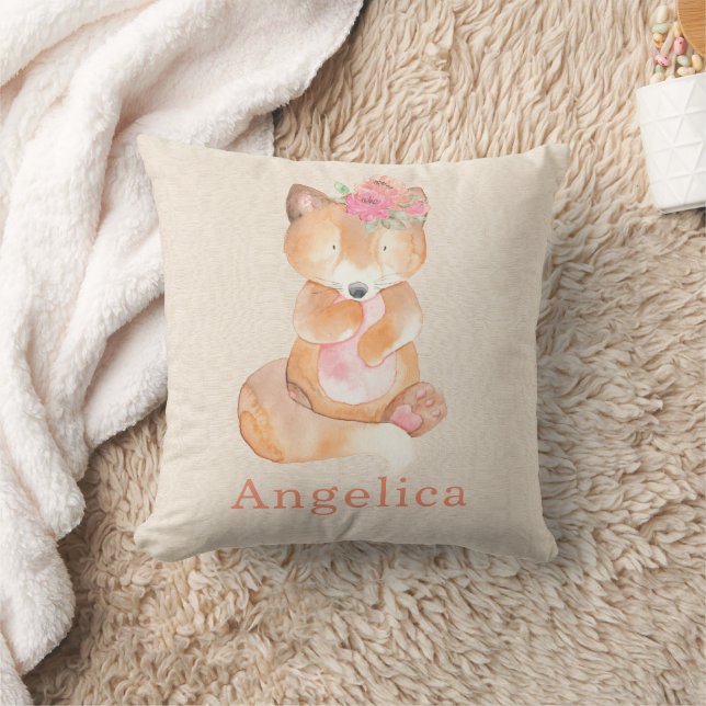 Coussin Aquarelle Mignonne Renard Bébé Avec Fleurs (Couverture)