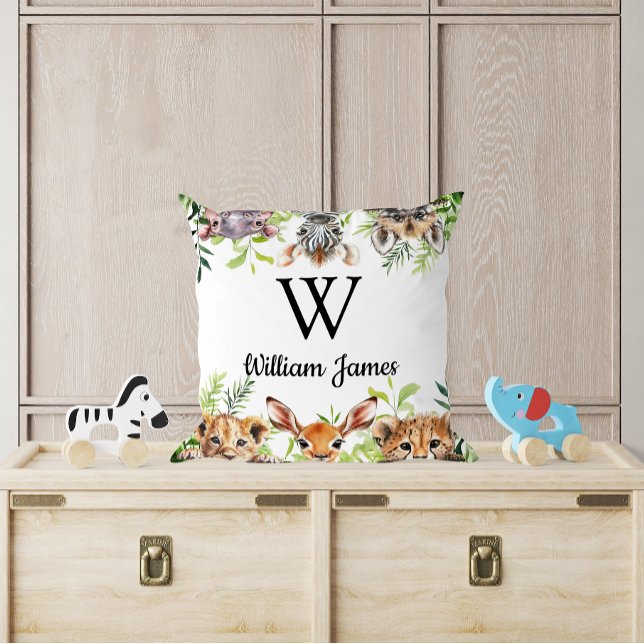 Coussin Aquarelle mignonne Safari Animal Baby Nursery (Cute Watercolor Safari Animal Baby Nursery Throw Pillow)