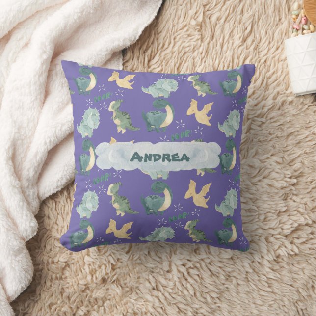 Coussin Aquarelle mignonne sur Cloud Dinosaur violet clair (Couverture)