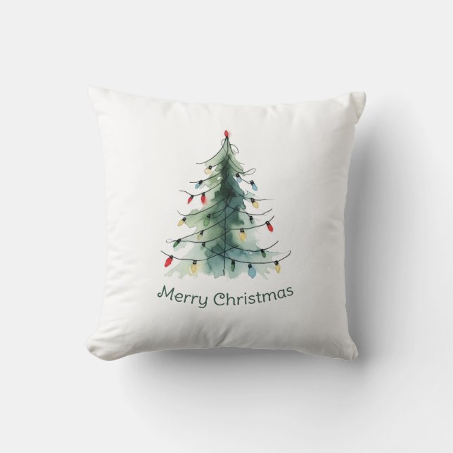 Coussin Aquarelle minimaliste Arbre de Noël (Recto)