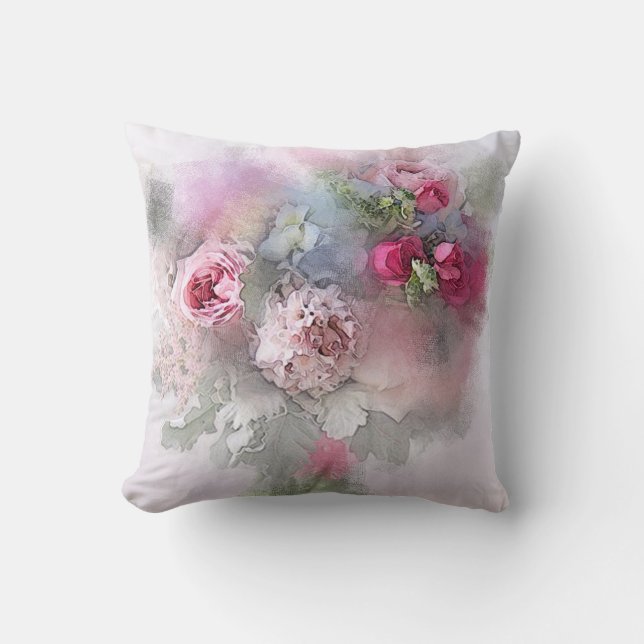 Coussin Aquarelle modèle Roses Fleurs Floral Élégant (Recto)