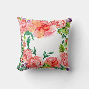Coussin Aquarelle moderne Corail rose chaud Peach Rose Flo