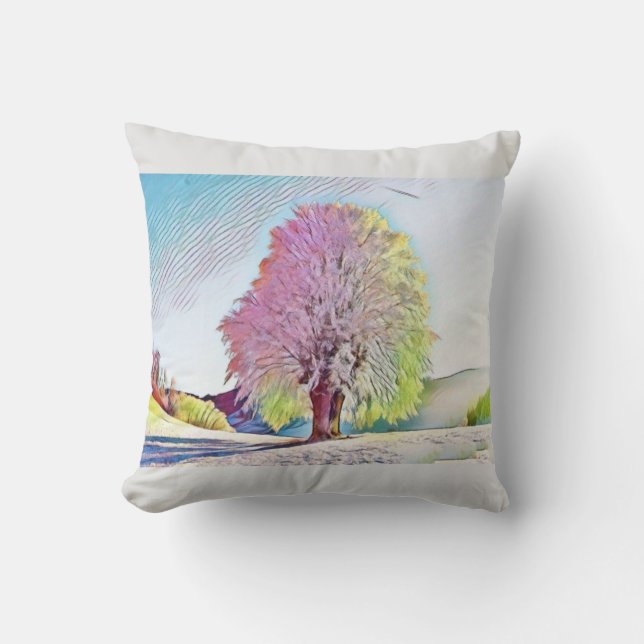Coussin Aquarelle moderne des arbres enneigés colorés (Recto)