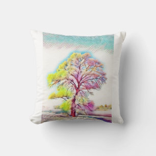 Coussin Aquarelle moderne des arbres enneigés colorés