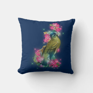 Coussin Aquarelle moderne élégant Oiseau Floral Bleu