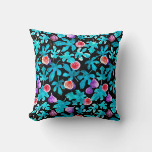 Coussin Aquarelle moderne Figues Fruit sur noir