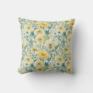 Coussin Aquarelle moderne Jaune Dandelions Motif Floral