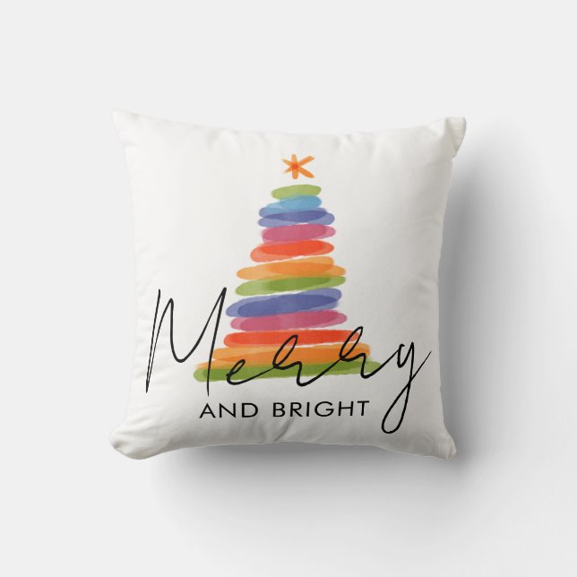 Coussin Aquarelle moderne Joyeux sapin de Noël (Recto)
